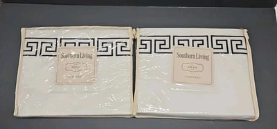 Lot Of 2 Southern Living Greek Key Standard Sham  Embroidered Black White Cotton - Image 1 of 4