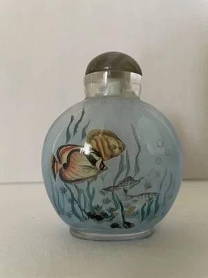 Antique Chinese 19th Century Reverse Painted Glass Snuff Bottle Fish - Image 1 of 4