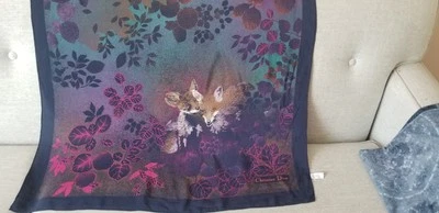 Vintage Christian Dior 100% Silk Scarf 31”x31” Beautiful Blue/Black Flowers — 第 1/4 张图片