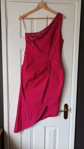 LIPSY Pink Sequin Dress One Shoulder Size 12 - Picture 1 of 6