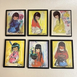 6 Vtg DeGrazia 2" Refrigerator Magnets Native American Girl Southwest Art Print - Picture 1 of 8