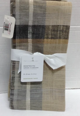 Set/4 Pottery Barn Montecito Plaid Cotton Linen dinner Napkins 20x20 Gray - Image 1 of 4