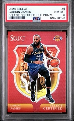 2024-25 PANINI SELECT CERTIFIED RED PRIZM #5 LEBRON  JAMES LAKERS SP NM-MT PSA 8 - Image 1 of 3