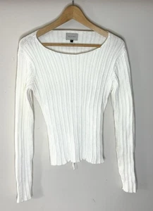 Alohas Open Back Knit Sweater Top M White Ribbed Anthropologie 100% Cotton Spain - Picture 1 of 4