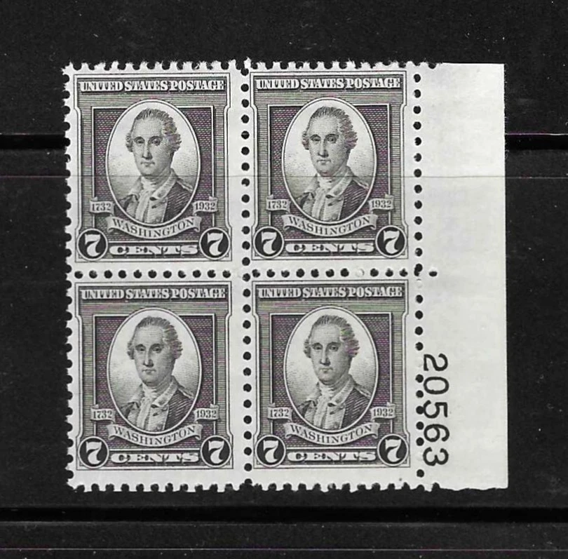 U.S. MNH 1932 SEVEN CENT WASHINGTON BICENTENNIAL PLATE BLOCK SCOTT 712 - Image 1 of 1