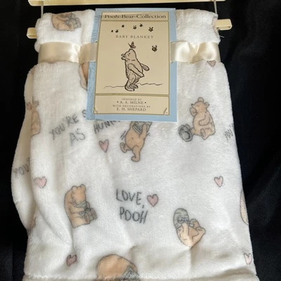 New- Soft Plush Fleece CLASSIC POOH & Hearts Baby BLANKET 30x40" - A.A. Milne - Image 1 of 4
