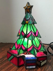 Vintage Stained Glass Christmas Tree Lamp - Picture 1 of 8