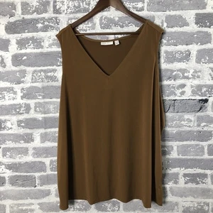Susan Graver Tank Top Womens 3XL Brown Sleeveless Stretch V Neck Pullover Layer - Picture 1 of 10