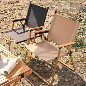 Folding Camping Picnic Chair Portable Outdoor Fishing Chairs with Beech Armrest - Picture 1 of 28