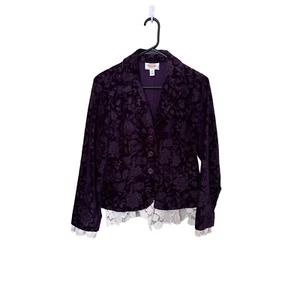 Blazer Talbots Petites para mujer de terciopelo floral con ribete de encaje talla 8 Petite púrpura - Imagen 1 de 12