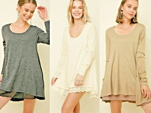 Umgee Dress Size S M L Tan Ivory Grey Layered Fairy Lace Whimsigoth Tunic Womens - Picture 1 of 21