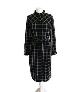 Oliver Bonas Womens Black Checked Belted Long Sleeve Midi Shirt Dress | UK 12. - Picture 1 of 14