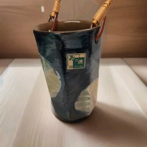 Vintage Keramik Gefäß Vase mit Bambusgriff Kunstkeramik Japanisch - Bild 1 von 3