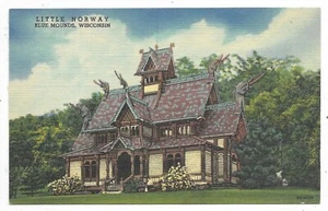 Blue Mounds Wisconsin Postcard Little Norway Unused Linen - Imagen 1 de 2