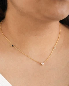 Collar de piedras preciosas de oro de 14K con diamantes de ópalo y zafiro azul - The Jewelz - Imagen 1 de 7