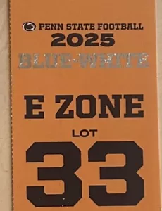Penn State Blue & White 2025 General Football Parking Pass- Lot 33 - Picture 1 of 1