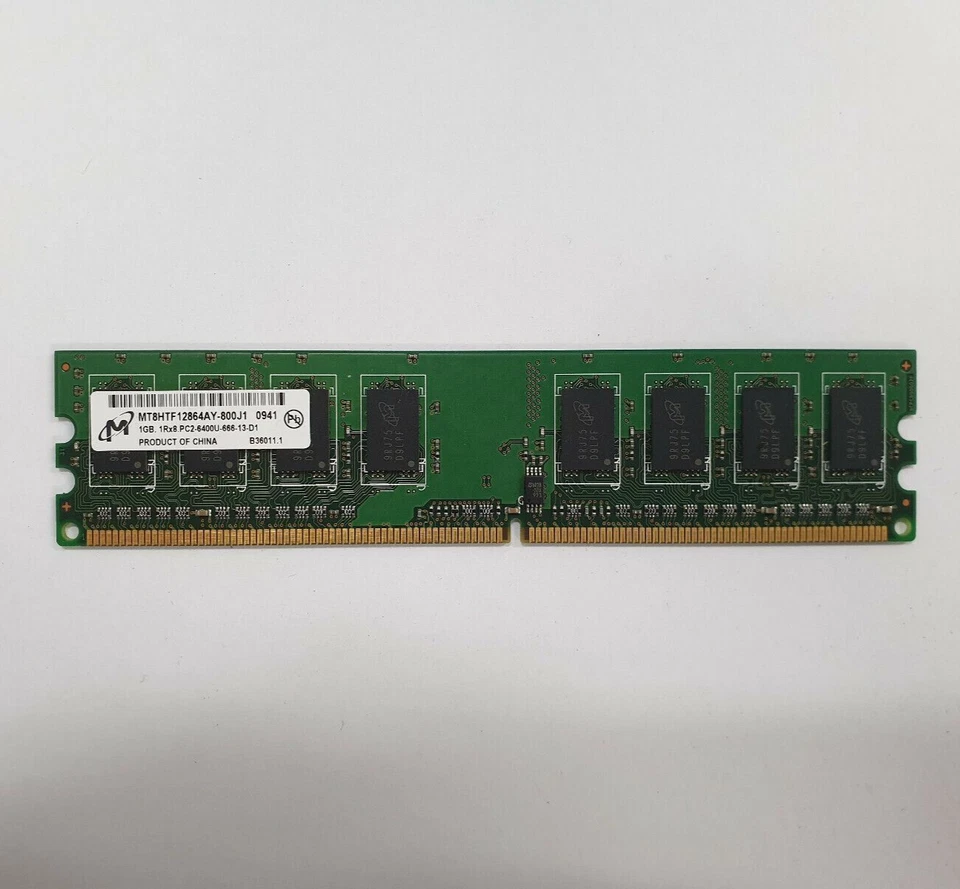 Micron 1GB DDR2 RAM PC2-6400 800MHz non-ECC Unbuffered DIMM MT8HTF12864AY-800J1 - Image 1 of 2