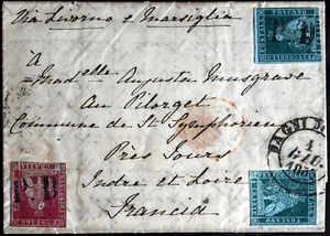 Scarce 1853 Tuscany Italian State to France SC# 4 and 6 on Cover PD Hand Stamped - Picture 1 of 17