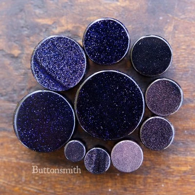 Pair of Blue Goldstone - Sandstone Stone Plugs Double Flared  8g to 1" -13 sizes - Image 1 of 2