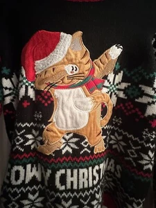 Kids Ugly Christmas Sweater Dabbing Cat Size L HUSKY - Picture 1 of 6