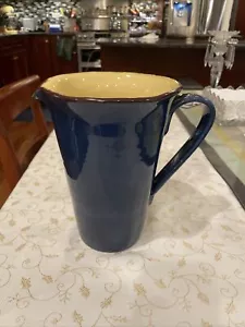 Vintage Ceramiche Alfa Navy Blue Stoneware Pottery Water Jug Pitcher Made Italy - Picture 1 of 12