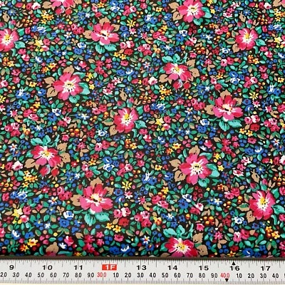 Vintage Florals on Black Unbranded Cotton Chintz Fabric by the Half Yard - Image 1 of 2