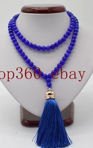 Tibet Buddhist 6/8/10mm Natural Blue Sapphire Gemstone 108 Prayer Beads Necklace - Picture 1 of 15