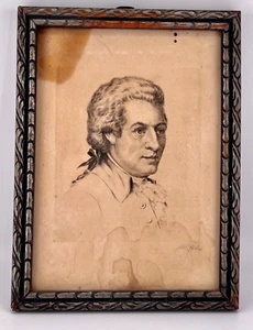 Original Vintage Signed Composer Etching Drawing By Wilhelm Peck Mozart Frame - Picture 1 of 4
