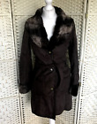 Size 10 S Ronit Zilkha Brown Faux Sheepskin  Fur Collar Long Belted Coat Boho