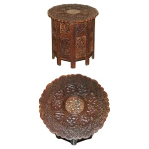 ANTIQUE LIBERTY'S VICTORIAN CIRCA 1880 INLAID SYRIAN HAND CARVED FOLDING TABLE - Picture 1 of 14