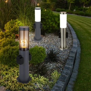 Wegelampe Stehlampe Sockelleuchte IP44 Garten opal rauch Steckdosen LED H 45cm - Bild 1 von 20