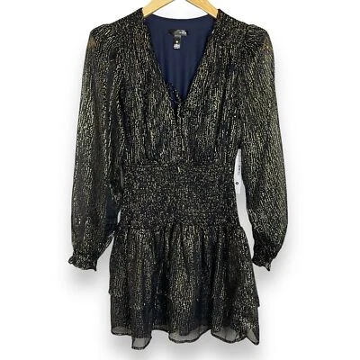 Aqua Dress NWT Metallic Dot Smocked Mini Bloomingdale's Exclusive Sheer Sleeve - Image 1 of 4