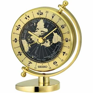 NEW Seiko Leonidas World Time Rotating Dial Desk Clock, Gold, 13cm - Picture 1 of 1