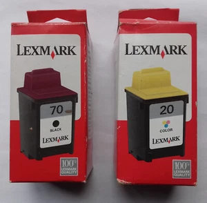Genuine Sealed (2003) Lexmark 70 Black and 20 Colour Printer Ink Cartridge Set - Picture 1 of 14