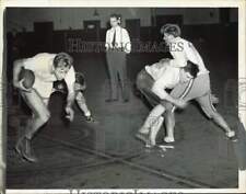 1941 Press Photo Coach Watches Indoor High School Football Practice in Gymnasium