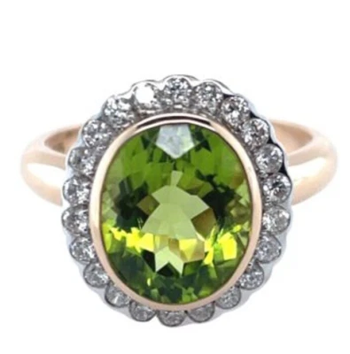 0,75 Ct Runder Diamant 14K Massiv Rosegold Peridot Jubiläums Cocktailring - Bild 1 von 4