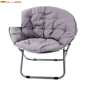 Saucer Chair Metal Frame Gray Comfortable Ergonomics Foldable Cozy Chair for Liv - Picture 1 of 6