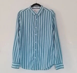 Levis Mens Blue White Striped Long Sleeve Slim Coupe Etroite Shirt Size M - Picture 1 of 8