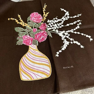 Vintage Dish Dryer Cotton Kitchen Tea Towel Brown w/ Pink Floral - Picture 1 of 12