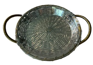 Vintage French 10” Glass Pie Quiche Dish Set In a Silver Wire Basket From India - Picture 1 of 8