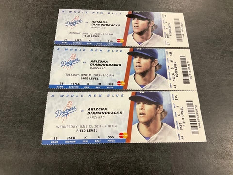 DODGERS~2013 TICKET STUB 6/10/13-6/11/13-6/12/13 VS DIAMONDBACKS Cover
