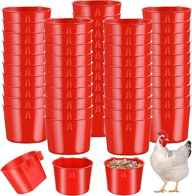20 pcs Cup Hanging Water Feed Cage Cups Poultry Gamefowl Rabbit Chicken Hang Red - Image 1 of 4