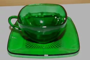Anchor Hocking Fire King 1956 Forest Green Charm Square Cup & Saucer Set - Picture 1 of 3