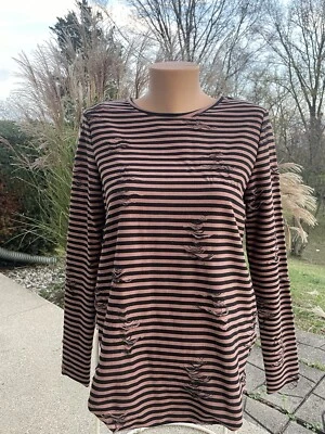 H&M Divided Women's Black & Brown Striped Long Sleeve Top S - Image 1 of 4
