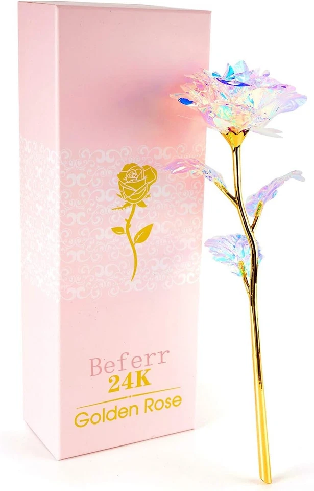Beferr Crystal Rose Flowers Gifts, Golden Galaxy Forever Rose Present for Her