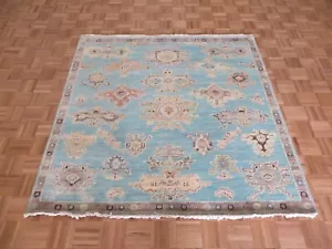 6 x 6 Square Hand Knotted Sky Blue Funky Oushak Oriental Rug G15258 - Picture 1 of 11