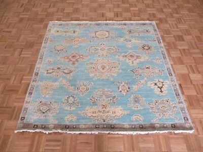 6 x 6 Square Hand Knotted Sky Blue Funky Oushak Oriental Rug G15258 - Image 1 of 4