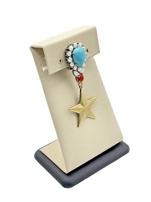 Pendiente individual colgante estrella gema roja turquesa ópalo sintético chapado en oro Foto 1 de 4