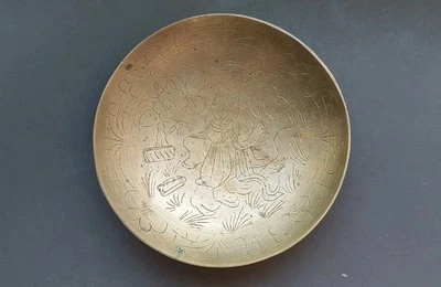 Chinese Brass Bowl Man Woman Design Offering Bowl Censer Fruit Bowl Decorative  - Image 1 of 4