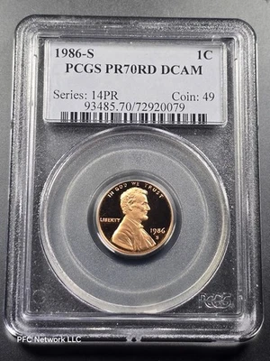1986 S 1c Lincoln Cent Coin Proof PR PF 70 RD DEEP CAMEO Clean Crisp Clear - Image 1 of 4